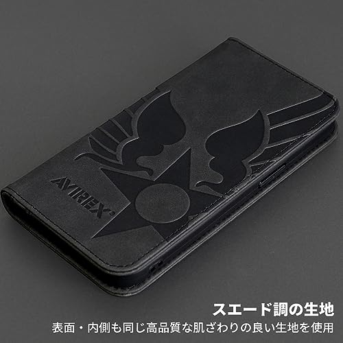 【 AVIREX 正規品 】 iPhone15 Pro 対応 ケース 手帳型 カード収納 ブランドロゴ おしゃれ 「スエード手帳」 アヴィレックス 手帳ケース ロゴ型押し アイフォン15プロ用 iPhone 15Pro用 ブランド スマホケース (ブラック, iPhone 15 Pro)