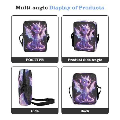 Black Cartoon Purple Dragon messenger bag for women mens shoulder bags crossbody Women's Purses Adjustable Strap for outdoor sports Casual4