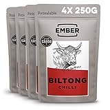 Ember Snacks - Biltong Beef Jerky - Proteinreiche Keto Snacks, glutenfrei, Chili-Geschmack, 1kg, Großpackungen (250g x 4 Packungen) - aus britischem und irischem Rindfleisch