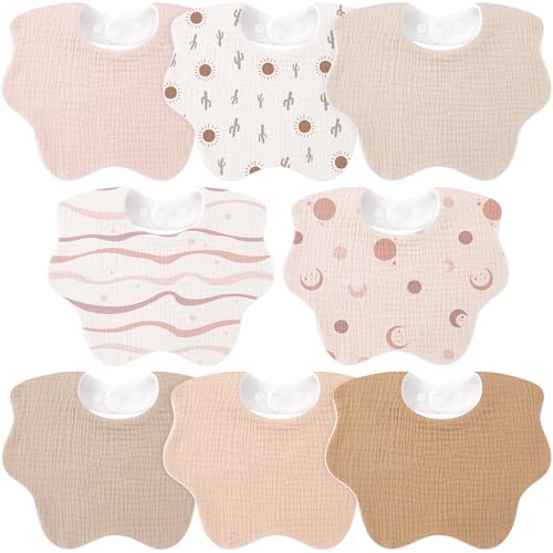Image of Bearmoss Baby Bibs for Drooling & Teething 8 Pack Muslin Cotton Soft Absorbent Adjustable Unisex Bibs Boys Girls 0-36 Months
