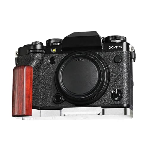 Fujifilm X-T5 XT5 専用 カメラウッドグリップ 高級檀木材 木製ハンドル メタルベース L型グリップ ハンドメイド カメラケージ 電池交換可能 (レッド+ホワイト)