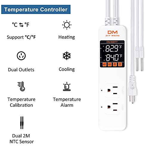 Diymore 1_XA0057-01 Digital Ac 110V Temperature Controller °C/°F Dm-808Tt Dual Outlet 10A 1200W Thermostat Heating Cooling thumb #1