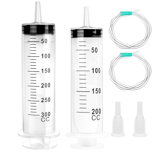 2 Stück Spritzen, Spritze 200ml+300ml, Spritze mit Schlauch, Große Spritze, Ölspritze, Dosierspritze Ohne Nadel, Spritzen Set für Labor, Industrie, Tierfütterung
