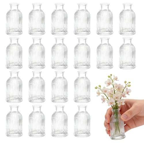 Weciau 20 Pcs Petits Vases, Vase Transparent Verre 50ml, 9,4cm Vases Decoratifs pour Table, Mini Vase Deco Table, Centres de Table Mariage, pour Maison...