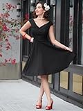 MUXXN Women's Vintage 1950s Sleeveless Midi V Neck Wedding Guest Party Swing Dresses Black L - Image 5