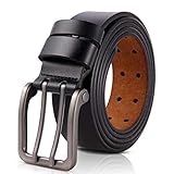 ► Cinturón de cuero para hombres de alta calidad: hecho de cuero de vacuno de plena flor al 100%. Mano de obra exquisita que toque tan suave y duradera. Fácil uso: hebilla de doble aleación simple y segura en la parte delantera. Cuero de alta elasticidad que brinda experiencias de uso más cómodas y convenientes.