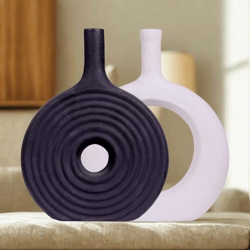 Gulu Gulu Donut-Shaped Ceramic Vases Set of 2 – Modern Black & Wh...