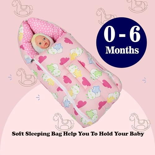 Image of VOIDROP Printed Pink 3 in 1 Baby Sleeping Bag & Carry Nest | Cotton Bedding Set for Infants & New Born Baby | Portable /Travel & Skin Friendly | 0-6 Months