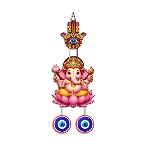 Image of Artvibes Vinayaka Evil Eye Nazar Battu Hanging for Main Door Decor | Sacred Ganesha Wall Art for Home Entrance Living Room Office | Vastu Good Fortune Positive Energy Gift (WH 8564N)