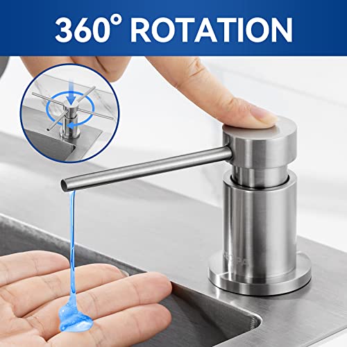 Miniatura 8 de Cecipa Dispensador Jabon Cocina Bajo Encimera, Dispensador De Detergente Para Fregadero Con Botella De 300 Ml Y Manguera De 1,2 M, Dosificador De Jabón De Cobre, Relleno Superior, Cepillado