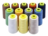 EVERLOCK Serger Thread Set – 12 Cones, Earth & Neutral Tones – 3000 Yards Each – 40 Weight, 2-Ply Spun...