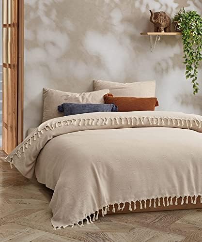 BOHORIA® Tulum Premium Bedspread, XXL, | 100% Cotton | Oeko-Tex® | Bed Throw, Reversible Blanket, Sofa Blanket with Pattern | Extra Large, 200 x 230 cm, Sepia
