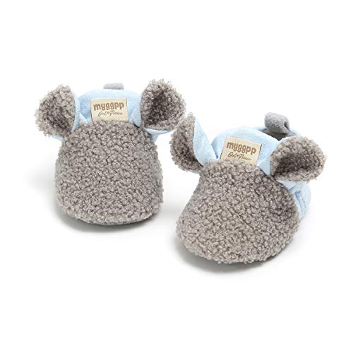 HsdsBebe Unisex Baby Winter Warm Fleece Slippers Infant Boys Girls Cartoon Soft Sole Anti-Slip Moccasins - Toddler Stay on House Crib Shoes (0-6 Months Infant, B/Sheep Grey)