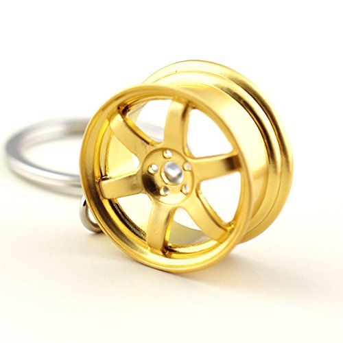 maycom Creative Hot Auto Part Model TE37 Six Star Wheel Rim Tyre Keychain Keyring Key Chain Ring Keyfob Car Accessories (Gold)