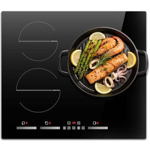 Karienvir Induktionskochfeld 3 Platten, Induktionsherd mit Stecker, kochfeld induktion 60cm, 6500W, Touch-Bedienung,Eingebauter Induktionsherd mit Sicherheitssperre, Boost, Timer