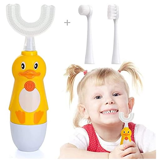 Caromolly Kids U-Shaped Electric Toothbrush, Automatic Massage Toothbrush with U-Type, Cartoon Modeling Toothbrush with Three Types of Brush Heads,Battery Operated,Small for 2-6 Years,Yellow,1 Pack