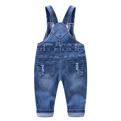 Image of KIDSCOOL Toddler Baby Denim Overalls Ripped Holes Jean Bib Romper Jumpsuit