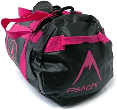 Psychi | Voyager | Heavy Duty Duffle Climbing Gym Bag with Shoulder Bag Strap For Men and Women | Max Capacity Duffle Bag Backpack Strap Holdall For Gym, Climbing, Swimming, Travel (Black/Pink, 25L)