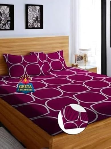 NEW TOWN Glace Cotton Fitted 1 Bedsheet King Size (72"x78") | All Around Elastic | Cotton Feel | 2 Pillow Covers (17"x27")...