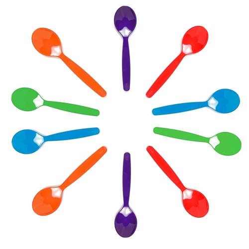Harfield Pack of 10 Multicoloured Small Children's Dessert Spoons Virtually Unbreakable Reusable Polycarbonate Plastic