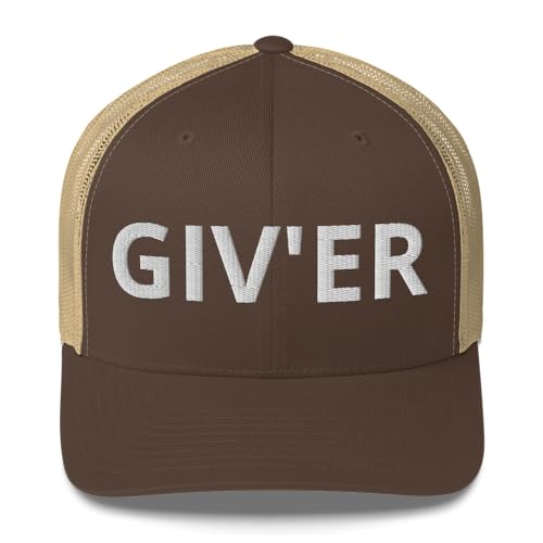 Giv'er Hat Embroidered Trucker Cap - Canadian Slang Cap - Brown Khaki Snapback Hat - Adjustable Baseball Cap for Men Women (Brown/Khaki)