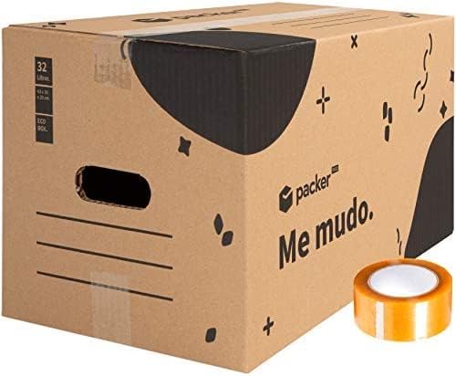 packer PRO Pack 20 Cajas Carton para Mudanzas y Almacenaje con Asas y Cinta Adhesiva 430x300x250mm