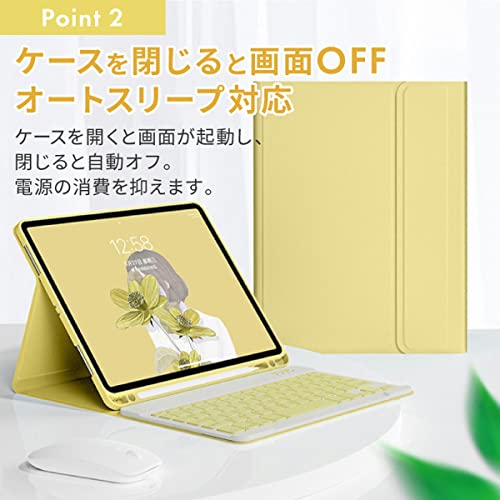 ホビナビ iPad キーボード付きケース iPad Pro12.9 インチ 第6世代 ペン収納 ペンシル タブレット 軽量 オートスリープ スタンド 英語配列 脱着式 Bluetooth ミントグリーン