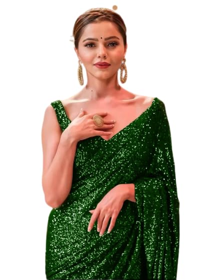Image of Women's Bollywood Heavy Sequins Embroidery Work Georgette Saree with Unstitched Blouse