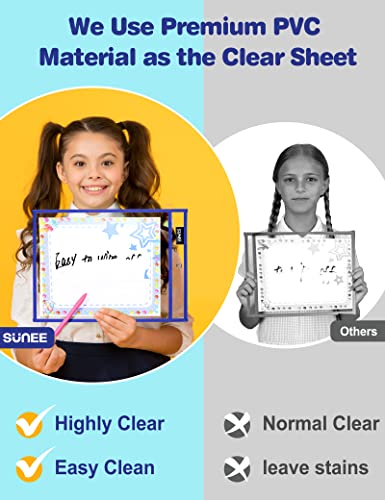 Sunee SUNEE-DEP-AC-30 Packs Oversized Reusable Dry Erase Pocket Sleeves With 2 Rings, 10 Assorted Colors 10X14 Ticket Holders, Clear Plastic Sheet Protectors thumb #3