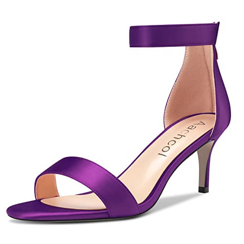 Aachcol Mujer Aguja Medio Heel Sandalias Correa Tobillo Abierta Punta Dress Zapatos Fiesta de Boda Satín Morado 6.5 CM 40 EU