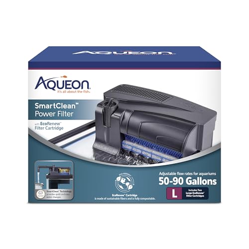 Aqueon SmartClean Power Filter with EcoRenew Filter Cartridge, Quick and Easy Water Changes, Quiet Operation, Adjustable Flow, for 50-90 Gallon Freshwater and Saltwater Aquariums, Large