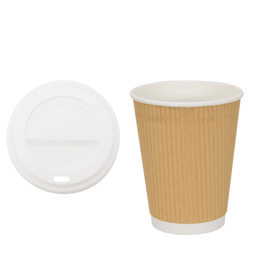 Vasos de papel de papel con tapas, 1000 unidades, 400 ml, marrón, plástico, blanco, compatibles, gastronomía, catering, fiestas, eventos, bebidas calientes, bebidas frías, batidos, agua, para