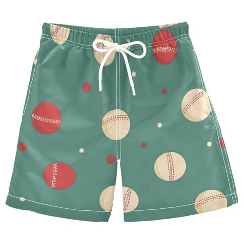 Boys Beach Board Shorts Cricket Ball Sport Green Swim Trunk Teen Swimwear 8-16Y