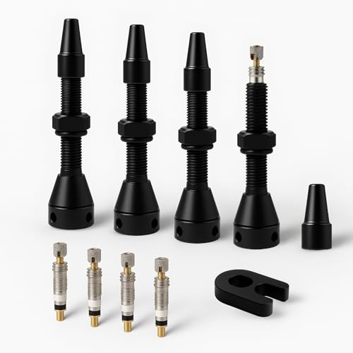 KERD_DANS Válvula Tubeless TMB de 40mm (4 Uds) + 4 Obuses Adicionales para Válvula Presta de Bicicletas MTB, Incluye Herramienta de Extracción de Núcleos de Las Válvulas.