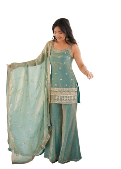 Image of TILKI Fancy Frendy Silk Kurta Set with Bell Bottom Pent and Embroidery Sequence Jari Work for Women Ready to Wear