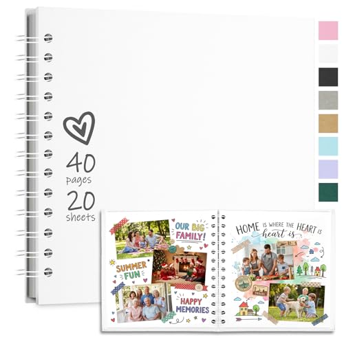 Vienrose Fotoalbum zum Selbstgestalten 18 x 18 cm Scrapbook DIY Einkleben für Fotoalben mit 40 Seiten Hardcover Kraftpapier Spiralalbum als Geschenk für Hochzeit, Geburtstag, Jahrestag, Weiß