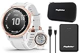 Garmin Fenix 6S Pro (Rose Gold/White Band) Power Bundle | with PlayBetter Portable Charger, Screen...