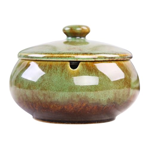Cendrier en céramique avec couvercle - Coupe-vent - Pour l'intérieur et l'extérieur - Élégante décoration de table et de bureau - Design vintage émaillé - Cadeau pratique pour les fumeurs et la