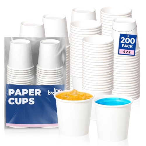 Fit Meal Prep [200 Pack] 4 oz Disposable White Paper Cups - On the Go Hot and Cold Beverage All-Purpose Sampling Portion Cup for Coffee, Espresso, Cortado, Water, Tea and Juice, Food Grade Safe