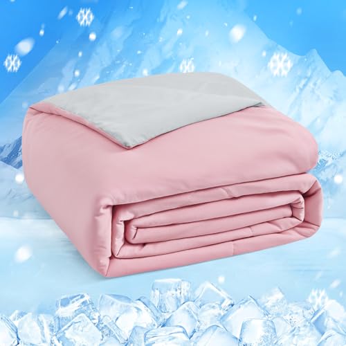 Image of HOMFINE Cooling Comforter Queen Size, Pink Summer Cooling Blanket for Hot Sleepers and Night Sweats, Japanese Double-Sided Cold Tech Fabric Q-Max 0.45, Soft Breathable Silky Smooth Lightweight