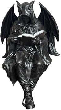 Gothic Dark Fantasy Figure,Reading Death Gothic Skeleton Demon Hooded Figurine,Resin Sitting Reaper Reading Book Sculpture B