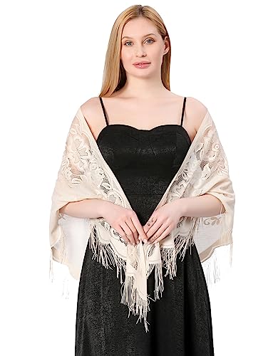 Aivtalk Women Triangle Floral Shawls and Wraps with Tassels Soft Mesh Lace Scarf Shawl for Wedding Evening Party3
