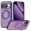 Compatible with Google Pixel 10/Pixel 10 Pro Case with 360° Magnetic Ring Stand [Compatible with Mag-Safe] Shockproof Translucent Phone Case 6.3″ for Women Men, Purple
