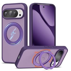 Compatible with Google Pixel 10/Pixel 10 Pro Case with 360° Magnetic Ring Stand [Compatible with Mag-Safe] Shockproof Translucent Phone Case 6.3″ for Women Men, Purple