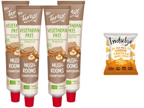 Image of Tartex Organic Mushroom Pate 200g + Indulge Snack | Vegetarian Nutritional Yeast Spread | Organic, Plant-Based Sandwich, Crackers & Toast Pâté |(Pack of 4) from SuperfoodUK