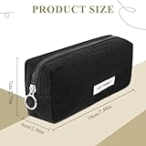 OFFCUP Pencil Case, Corduroy Pencil Pouch, Cute Stylish Simple Pen Bag with Practical Zip, Portable Makeup Bag Stationery Pouch for Teenage Boys Girls School College (Black) - Image 2