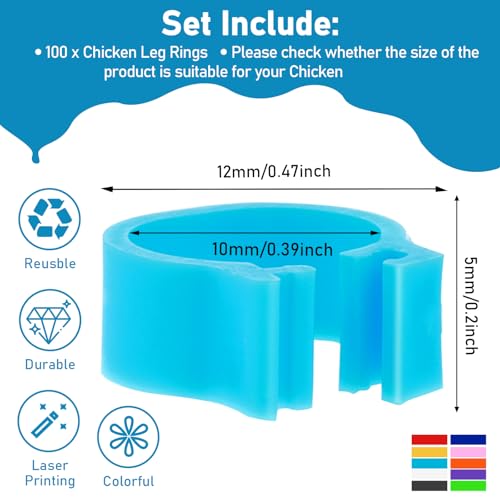 Tyqour 10mm 100 Stück Geflügel Fußringe mit Bunter, 10 Farben Klein Geflügel Band Hühnerringe Brieftaubenfußring Taubenring Fußring zum Markierung für Vogel, Papagei, Taube, Wachtel, Küken