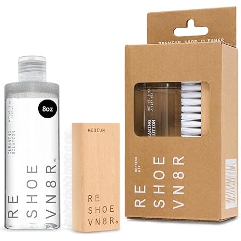 Reshoevn8r Shoe Cleaning Solution & All Purpose Medium Bristle Brush Set, Refresh Shoe Cleaning Kit - 8oz Sneaker Cleaner & Shoe Care with Premium Sneaker Brush for Canvas, Leather, & Suede Shoes Cover