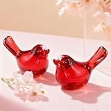 kanpura Red Bird Statue Red Small Glass Crystal Bird Figurines for Home Office Shelf Desk Table Decor Modern Bird Figurine Decorative Ornaments(2-Pack, 2.5 Inch)