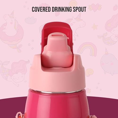 Image of CELLO Kidzbee Era 400 Insulated Kids Water Bottle 400 ml, Pink | 3D Touch & Feel Pink Parade Design One Hand Grip Lightweight Leakproof Easy Sip Flip Cap Insulated Water Bottle for School Kids